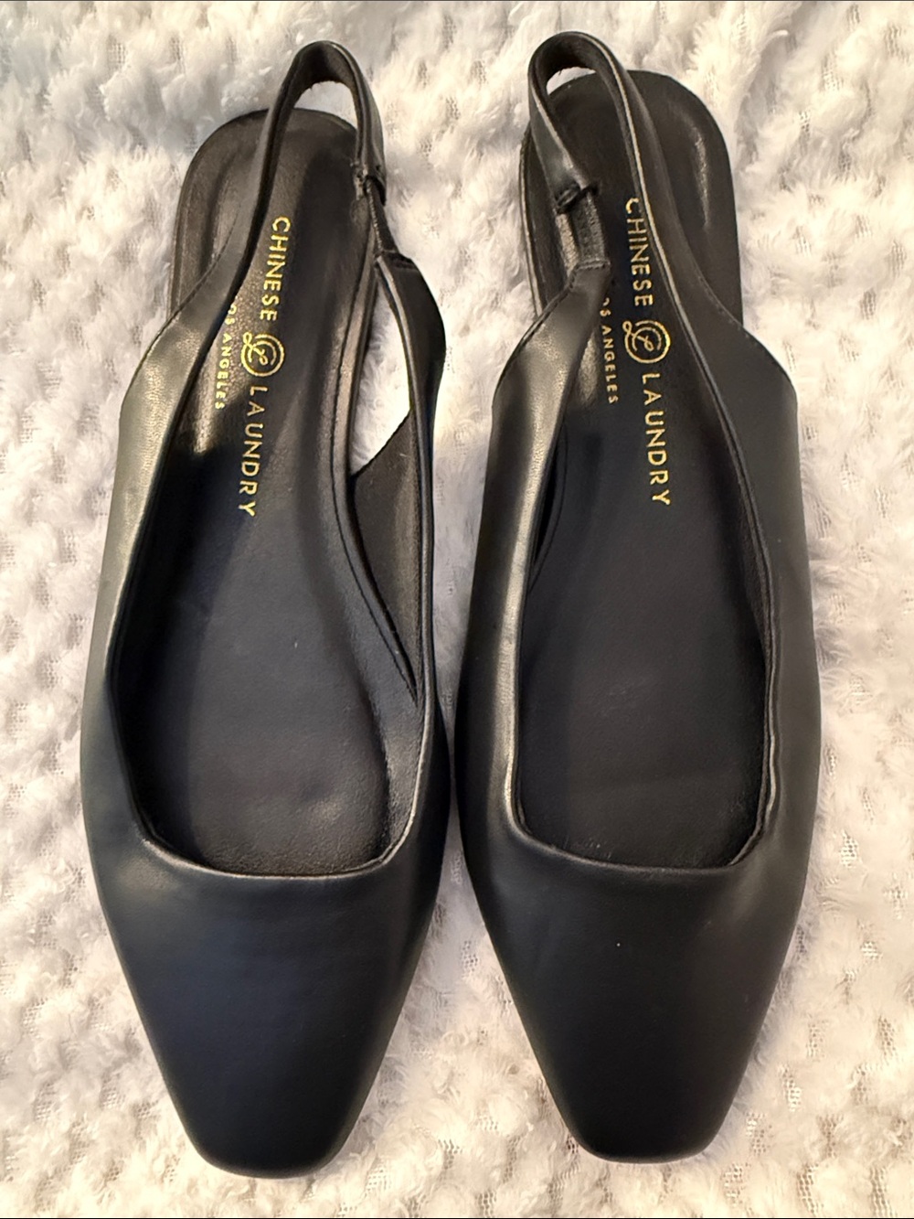 Chinese Laundry Black Square-Toe Slingback Flats - Sleek Leather